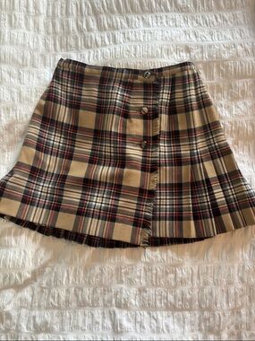 Vintage Aljean Canada Pure Virgin Plaid Button-Front Kilt in Beige and Red